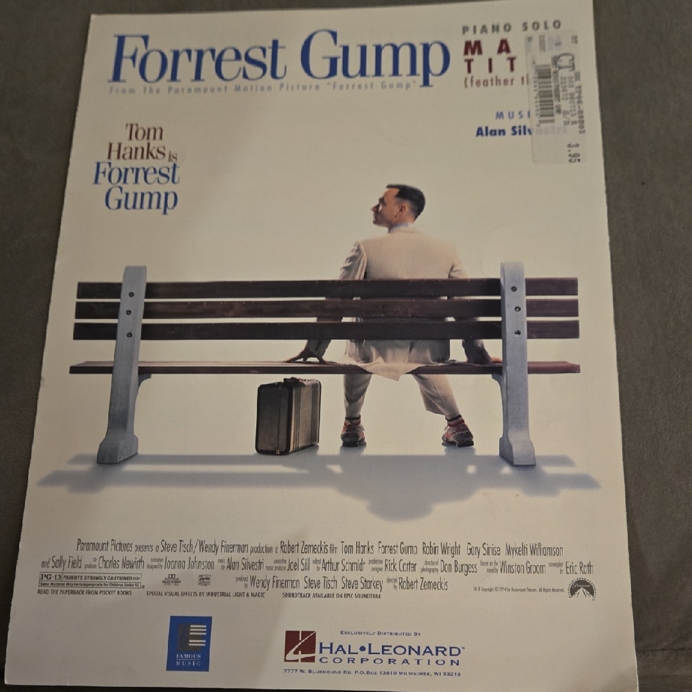 Vintage 1994 Forrest Gump Piano Solo Sheet Music in excellent condition